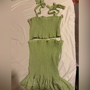 Green two piece skirt set